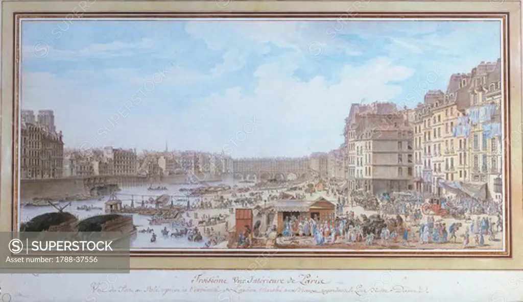 Nicolas de l'Espinasse (1734-1808). France. View of Port au Ble on the Seine in Paris.