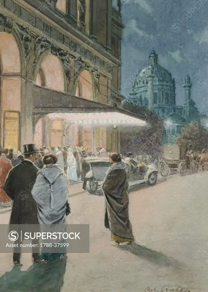 Concert at Musikverunde in Vienna, 1913, Austria 20th Century. Watercolour.