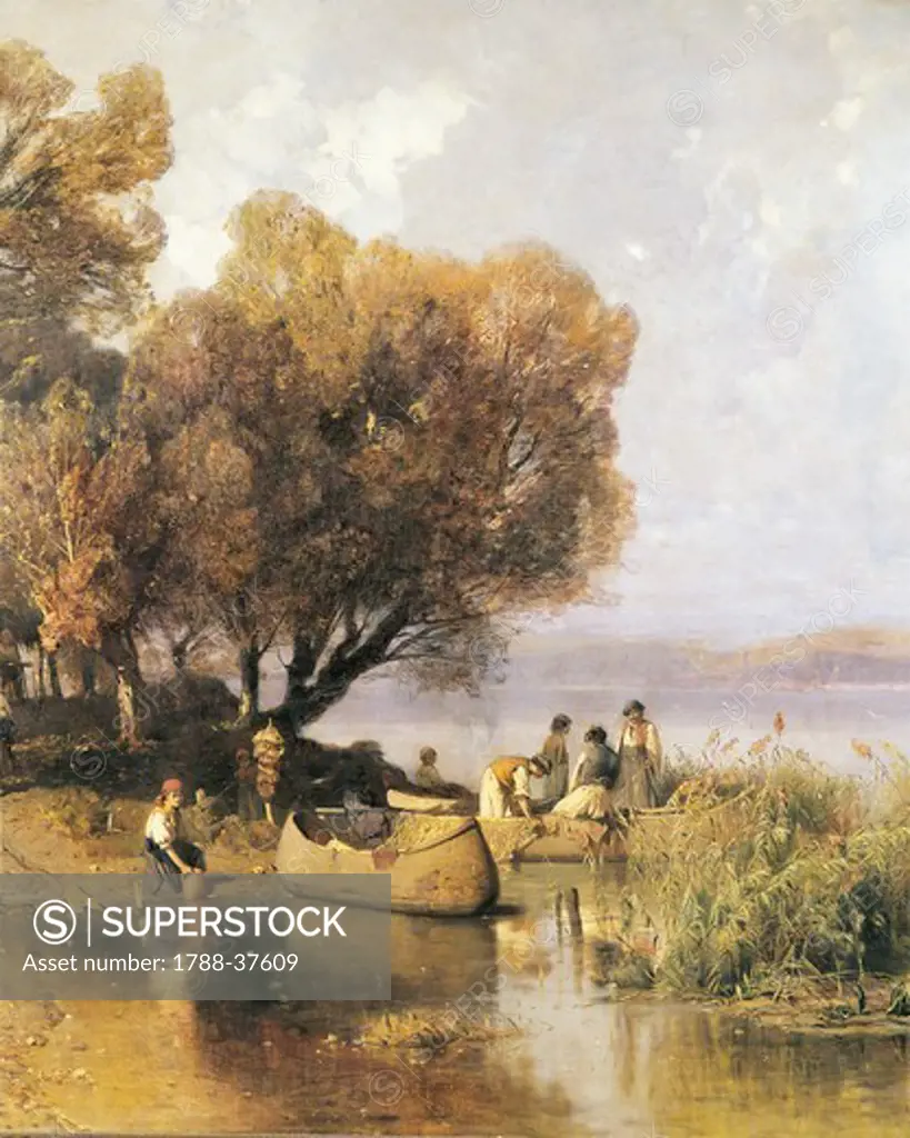 Meszoly Geza (1844-1887). Hungary. Fishermen on Lake Balaton, detail.