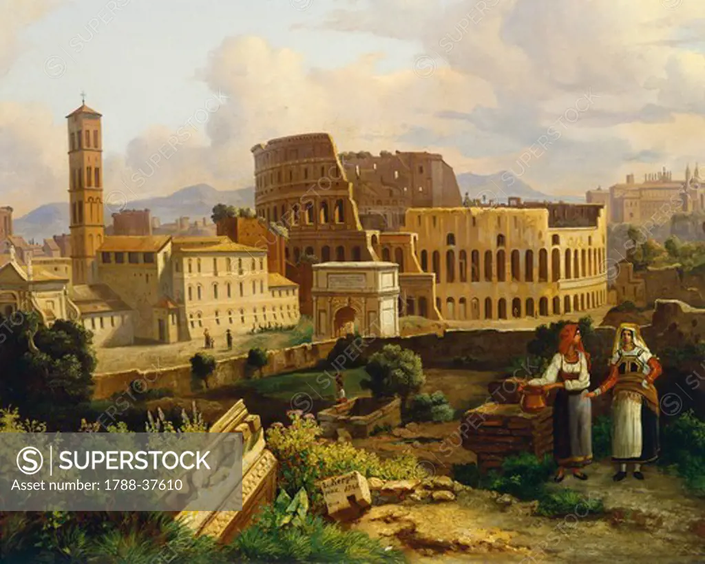 The Colosseum in Rome, 1846, by Lipot Kerpel (1818-1880), oil on canvas, Italy 19th century, 59.5 x77. 5 cm, Detail.