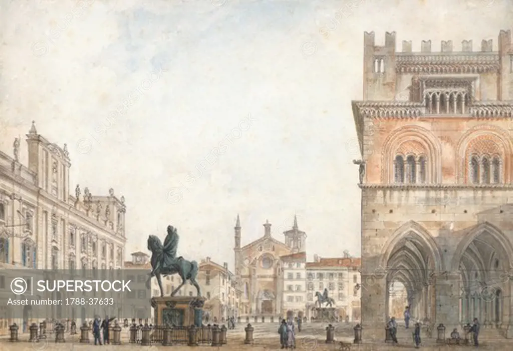 Square of the Horses (Piazza dei Cavalli) in Piacenza, Italy 19th century.