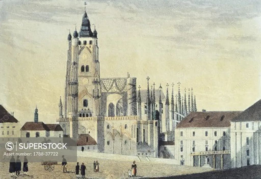 Saint Vitus'  Cathedral in Prague, Czech Republic 18th Century.