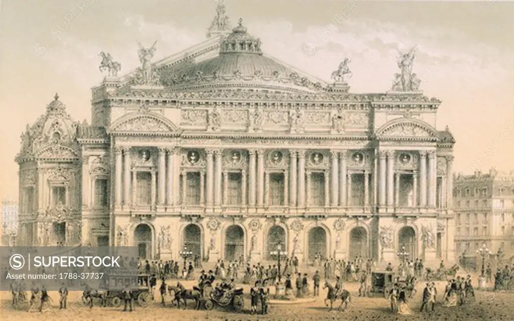 The Paris Opera, France 19th century. Engraving.
