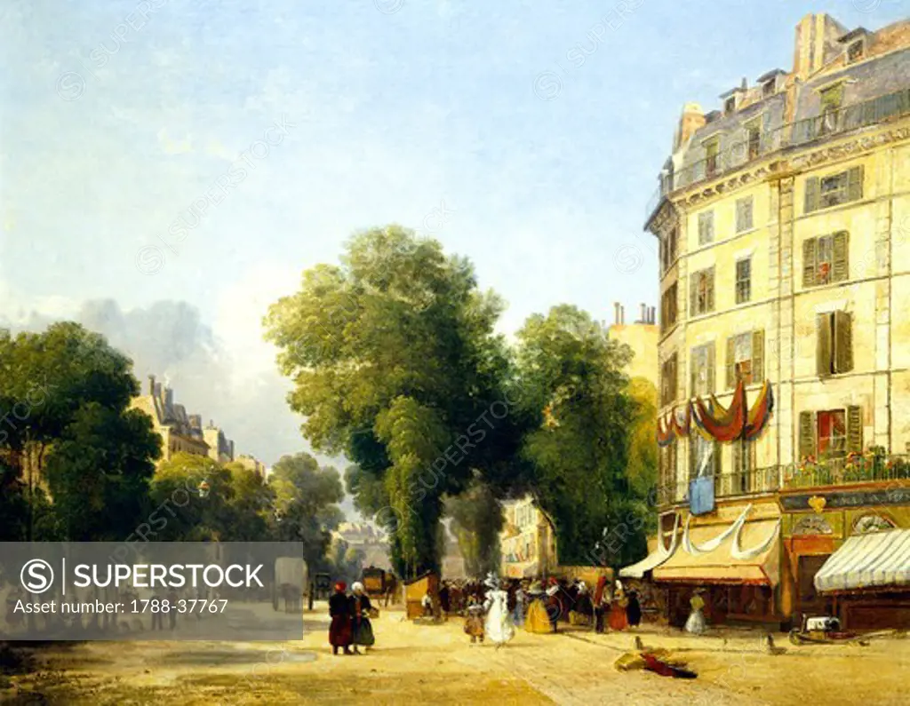 Boulevard des Capucines at the corner of Rue de la Paix, Paris, 1823, by Colet R. Stanley, France 19th century.
