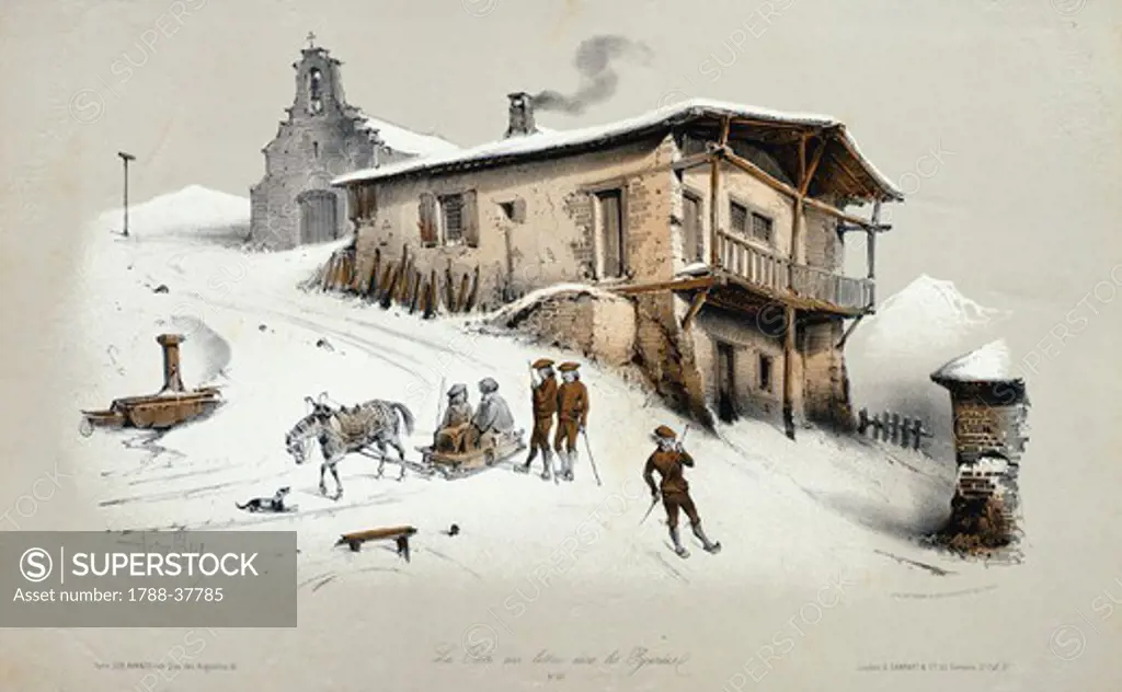 Postal station in the Pyrenees, 1850, France 19th Century.