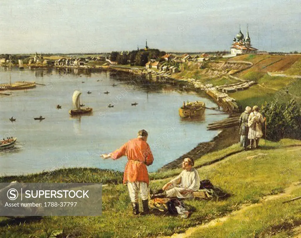 View of Ladoga Lake by Petr E. Zabolotskij, 1833, Russia 19th century. Detail.