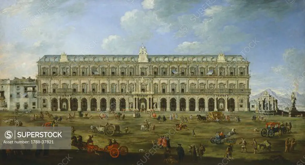 The Royal Palace in Naples, by Angelo Maria Costa (1670-1721), oil on canvas, Italy 17th-18th century.
