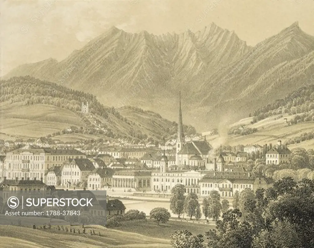 Austria, 19th century. View of Bad Ischl. Print.