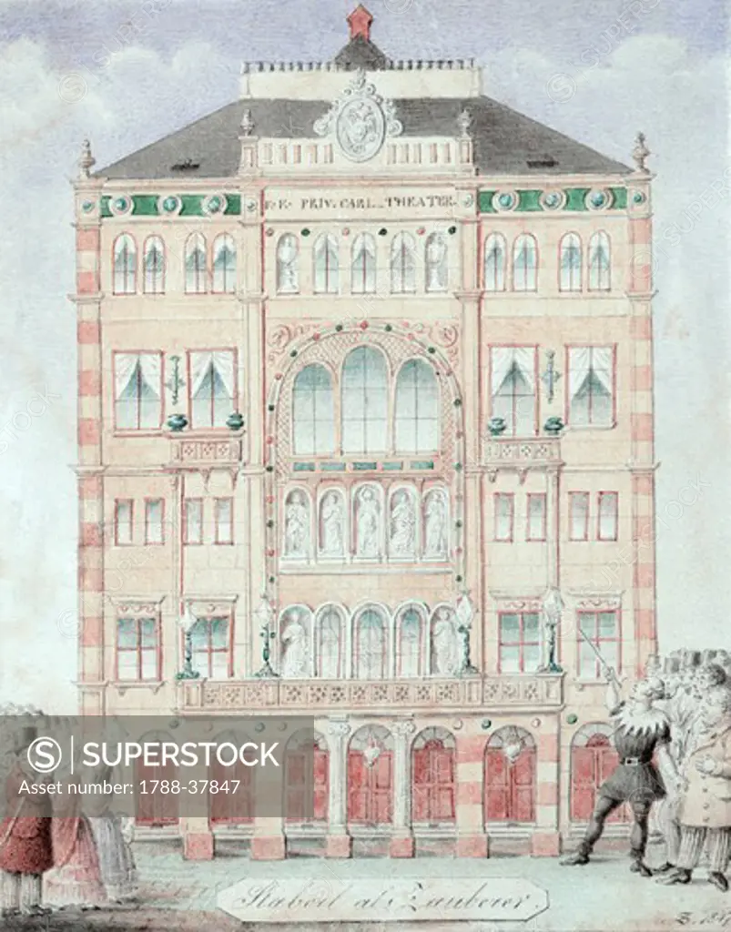 Karl theatre in Vienna, Austria 19th Century. Watercolour.