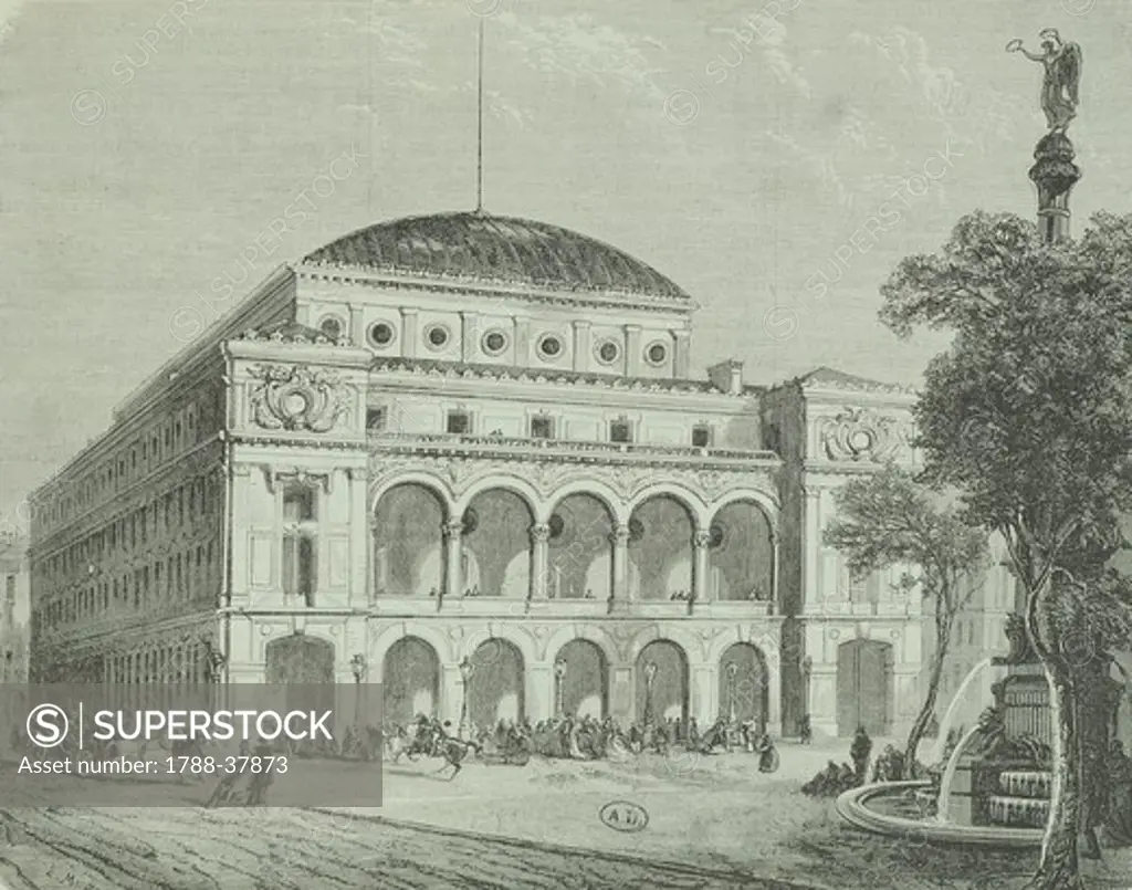 The Chatelet Theatre in Paris, designed by Gabriel Davioud, France 19th century. Engraving.