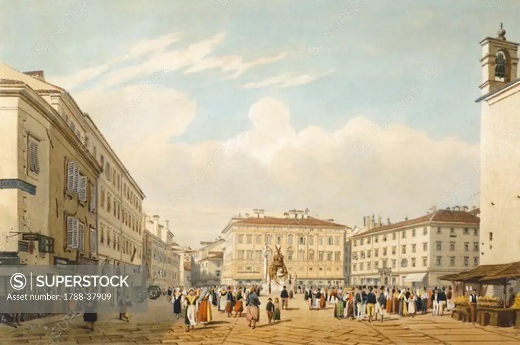 The large square in Trieste, by Philippe Benoist (1813-1880), Italy 19th century.