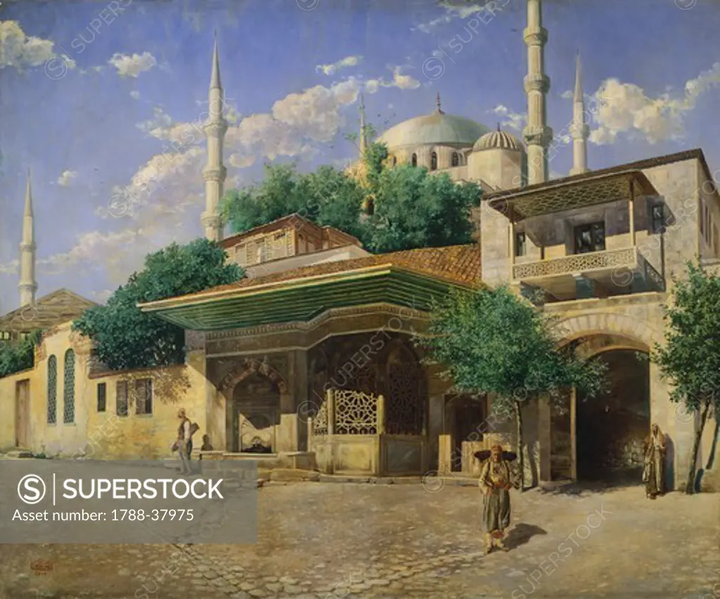 Sultan Ahmet Mosque in Istanbul, Turkey 19th century.