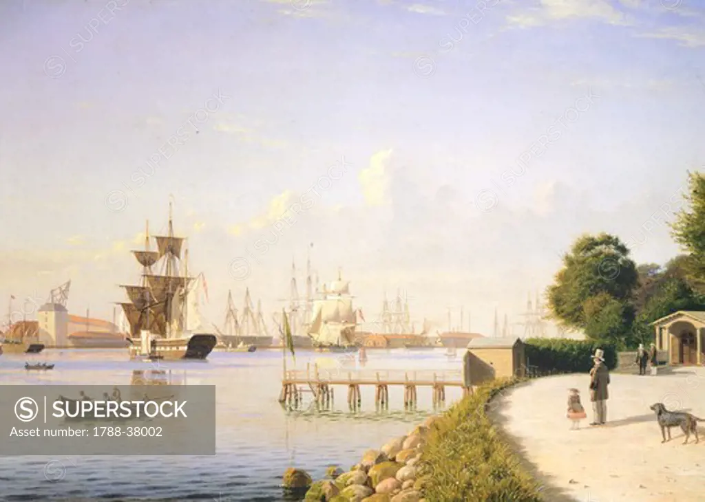 The port of Copenaghen, 1861, by Christian Eckardt, Denmark 19th Century.