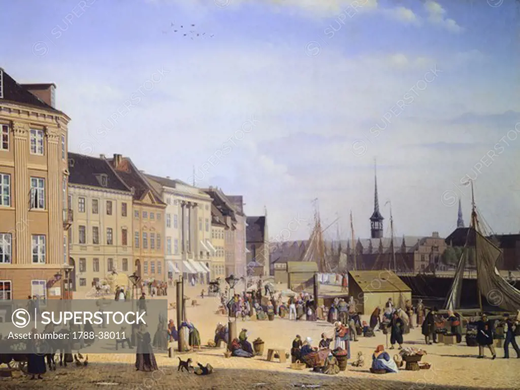 Trade life at the port of Copenaghen, 1844, by Sally Henriques, Denmark 19th Century.
