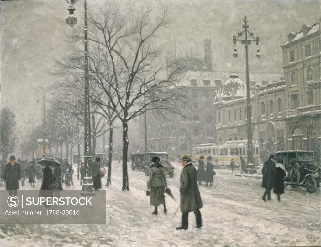 Paul Fischer (1860-1935). Vesterbro Passage in Copenhagen in the winter, 1919.