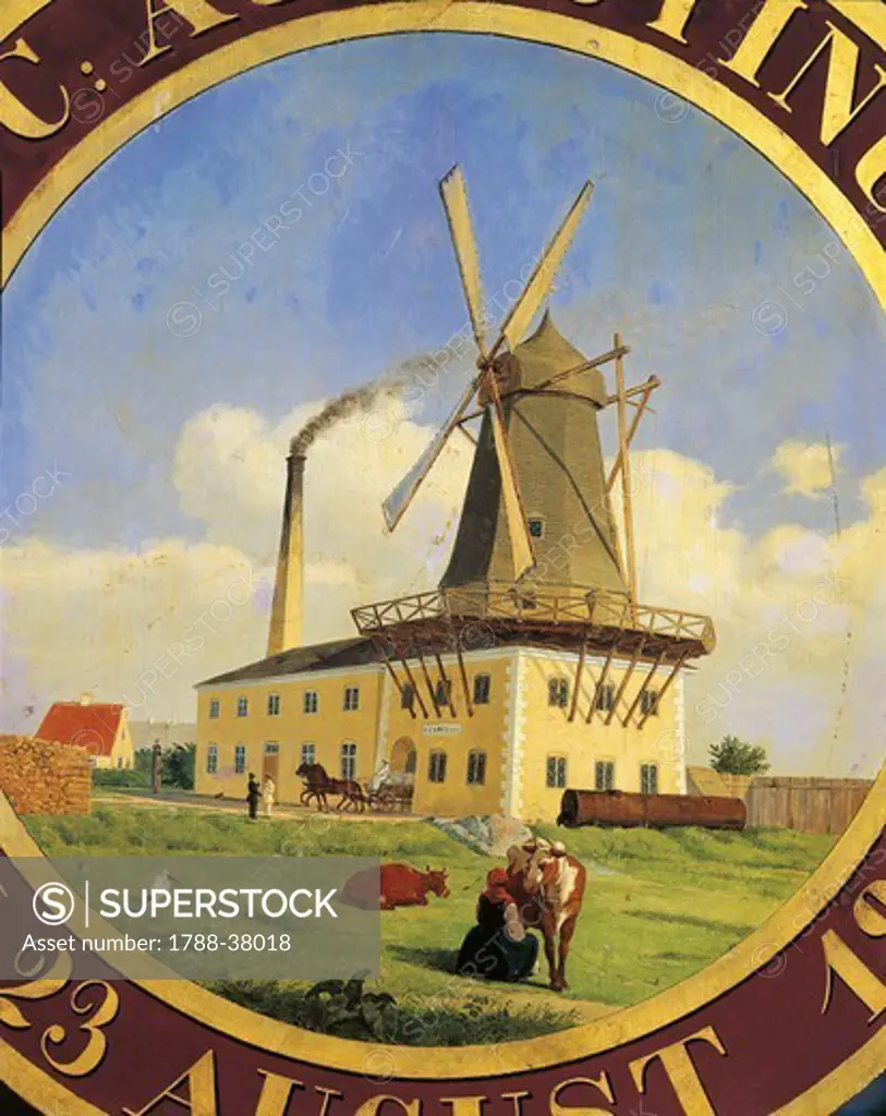 Denmark, 19th century. Centre for shooting competitions, featuring a windmill, 23rd August 1854. Details.