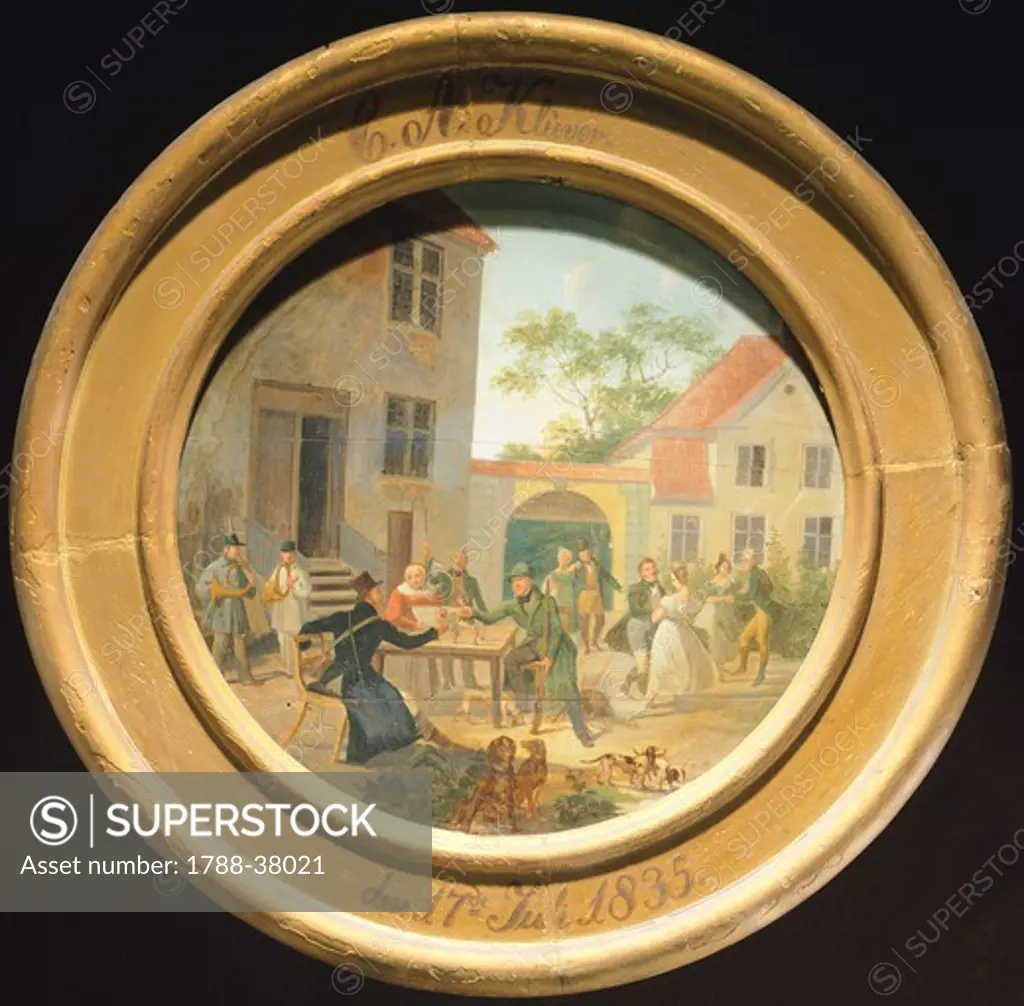 An Inn painted in the centre of a target, 1835, by C.A. Cluver, Denmark 19th Century.