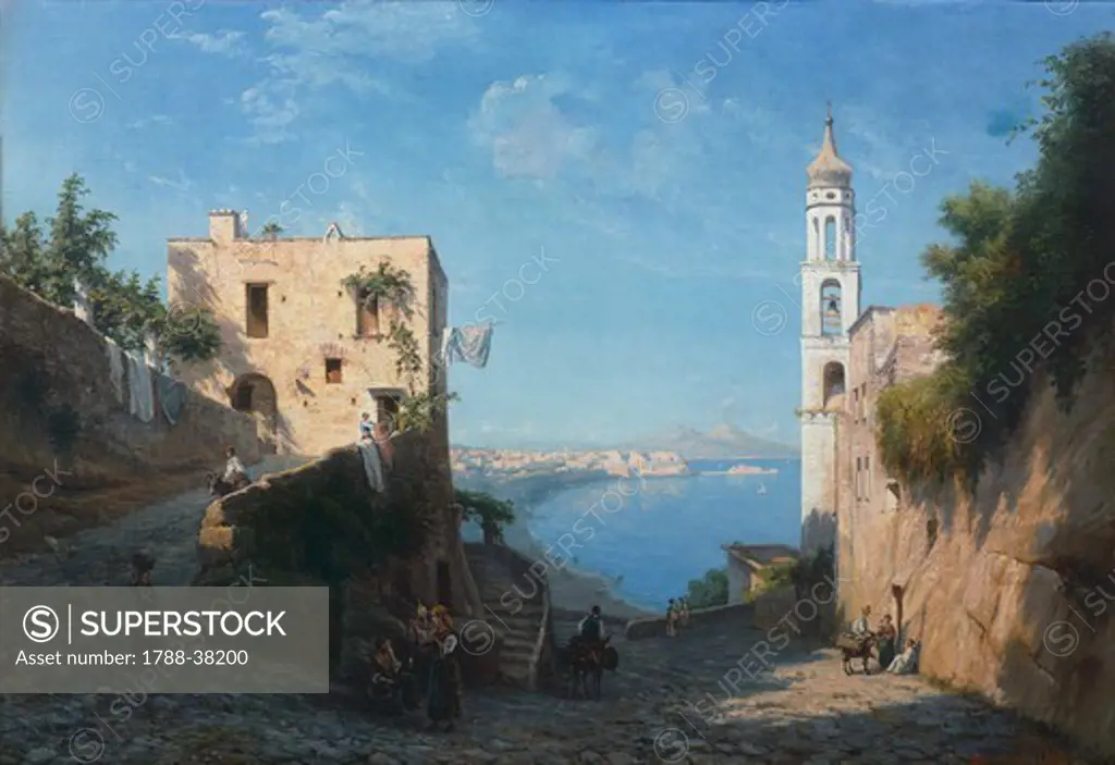 View of Posillipo from the Church of Saint Anna, by Domenico Ammirato (1833-1883), Italy 19th Century.