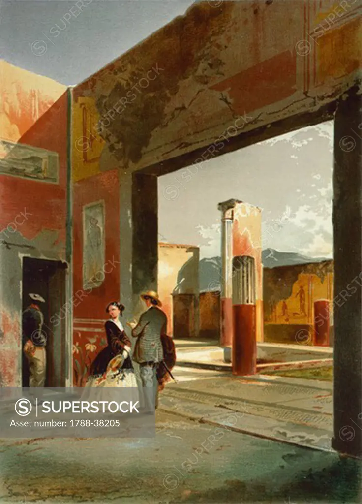 House of Castor and Pollux, from Pompei, Volume I, Table XI, by Fausto and Felice Niccolini, Italy 19th Century.