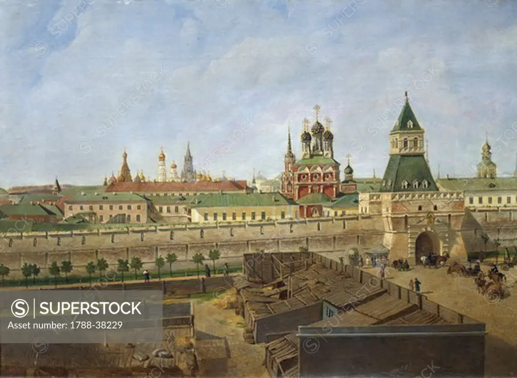 Petr Ivanovic Moiseev (first half of 19th century). Ilinsky Vorota (City gate), Moscow. Oil on canvas, 37.8x54.8 cm.