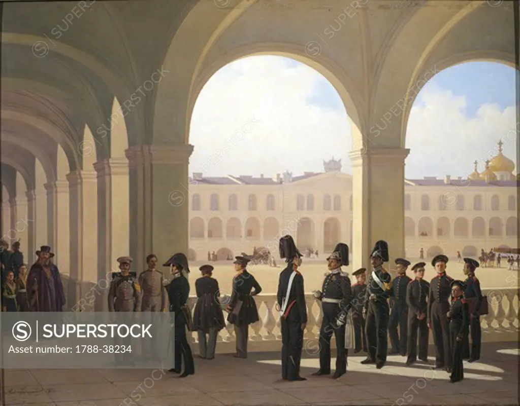 Adolf Ignat'evic Ladjurner (1798-1855). Courtyard of the Military Academy in St. Petersburg, 1850. Oil on canvas, 72x99.3 cm.