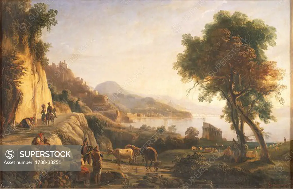 Gabriele Smargiassi (1798-1882). The road to Amalfi near Cetara Tower. Oil on canvas, 789x106 cm.