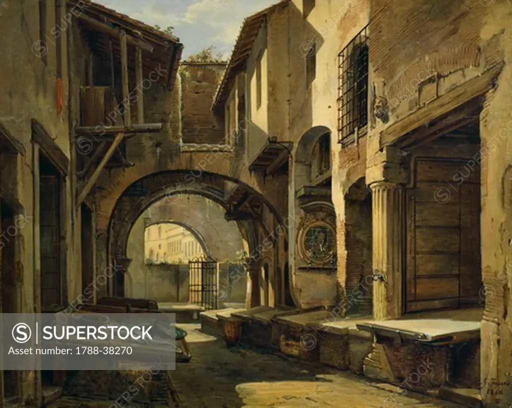 The Portico of Octavia in Rome, ca 1840, Giovanni Faure (1806-1840), oil on board, Italy 19th Century, 53x42 cm.