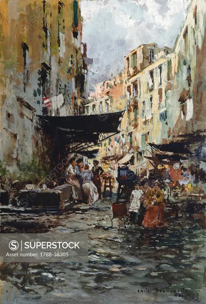 Impressions of Naples in olden times, by Carlo Brancaccio (1861-1920), oil on canvas, Italy 19th-20th Century, 29x21 cm.