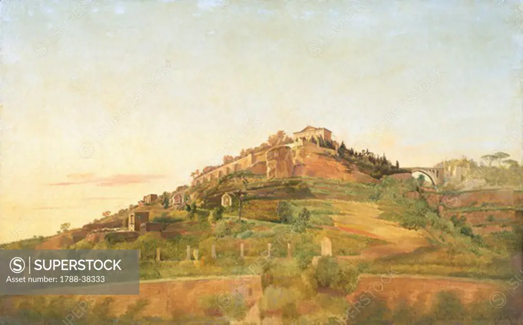 Vomero Hill seen from villa Lucia in Naples, by Frans Vervloet (1795-1872), Italy 19th-20th Century.