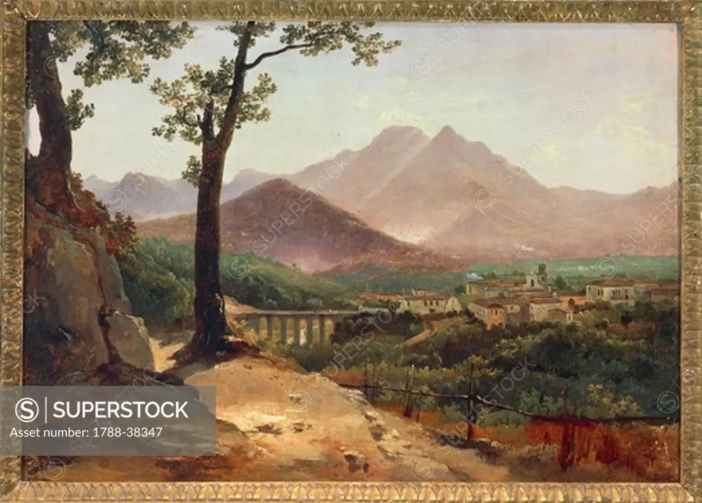 Anton Smink van Pitloo (1790-1837). View of Cava dei Tirreni, (Salerno) from Rotolo, 1826-1837. Oil on canvas.