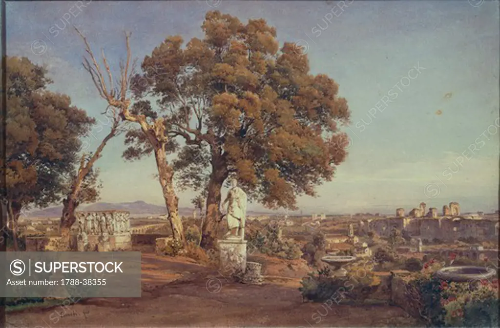 Salomone Corrodi (1810-1892). View of Rome from Villa Mattei.