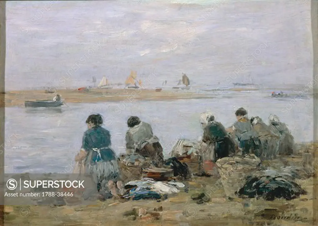 Eugne Boudin (1824-1898), Washerwomen on the banks of the Touques River near Trouville.