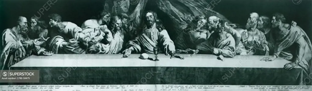 The Last Supper (engraving number 3379), by Pierre Soutman, taken from the works of Leonardo da Vinci, engraving, 17th Century.