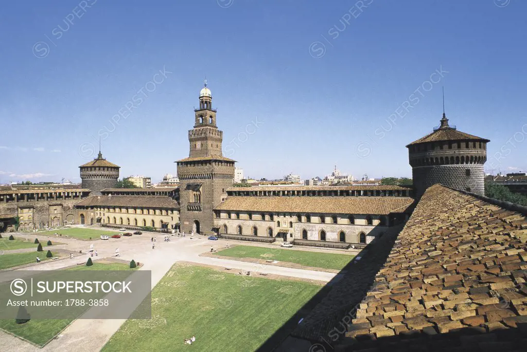 High angle view of a castle, Sforza Castle, Lombardy, Italy