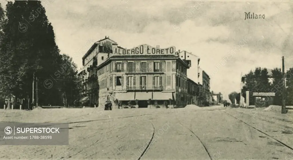 Rondo' Loreto (today Piazzale Loreto) in Milan, 1902, Italy 20th Century.