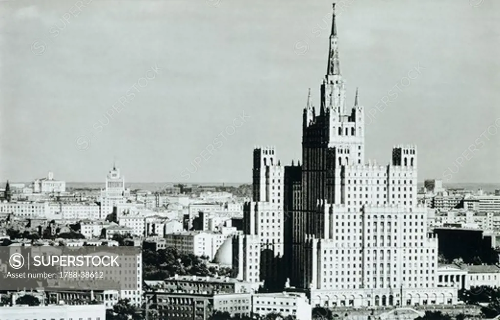 The Ukraine Hotel, in neo-Gothic Stalin-era style, 1950s, Moscow. Russia 20th century.