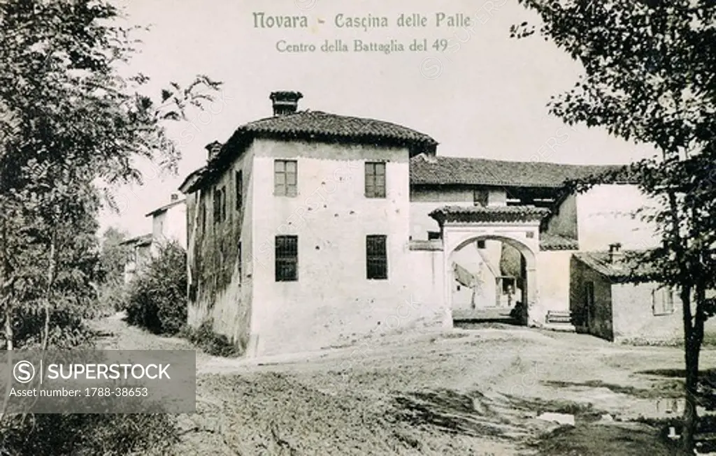 Cascina (farmhouse) delle Palle in Novara, centre of the Battle of Bicocca on March 23, 1849, Italy 19th Century. Postcard.