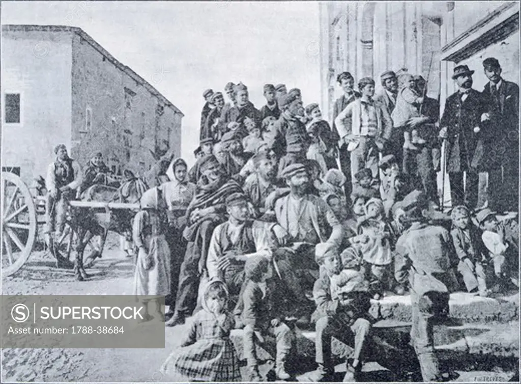 People in the street in Campobello, Sicily, 1894, Italy 19th Century.