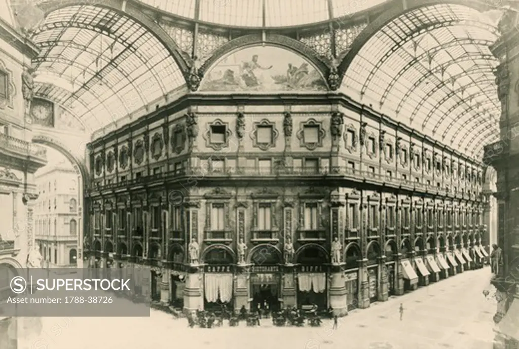 The central octagon of the Vittorio Emanuele Shopping Arcade, 1880, Italy 19th century.