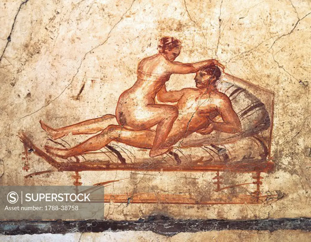 Italy, Campania Region, Naples Province, Pompei, House of Vettii, Erotic fresco  UNESCO World Heritage Site