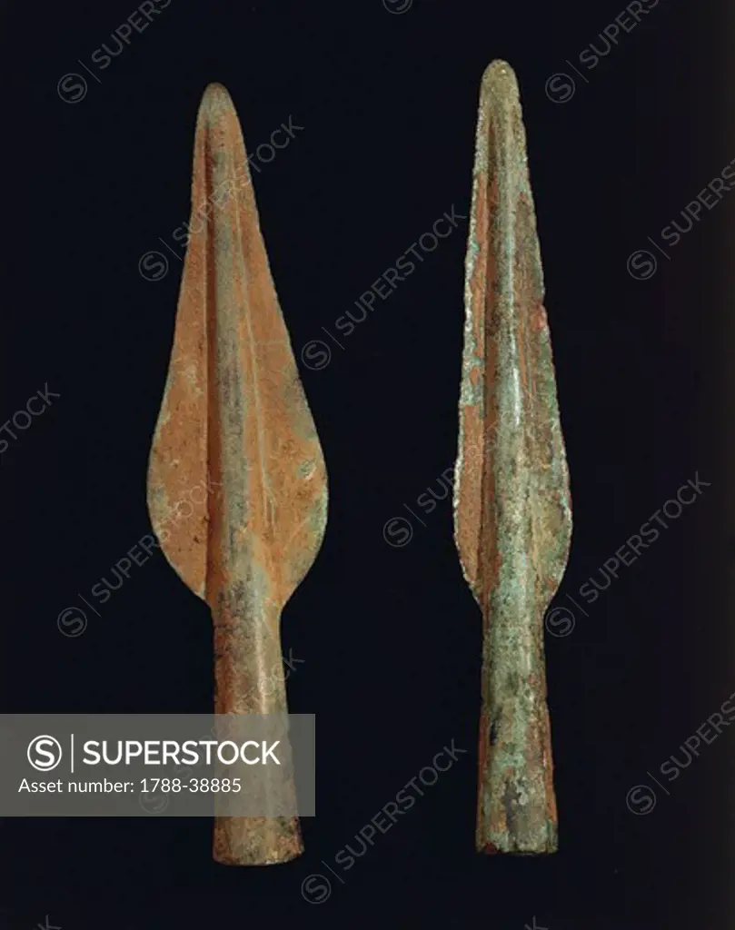 Prehistory, Italy, Iron Age. Spearheads from the Necropolis of San Marco dei Cavoti, Benevento province, 7th century b.C.