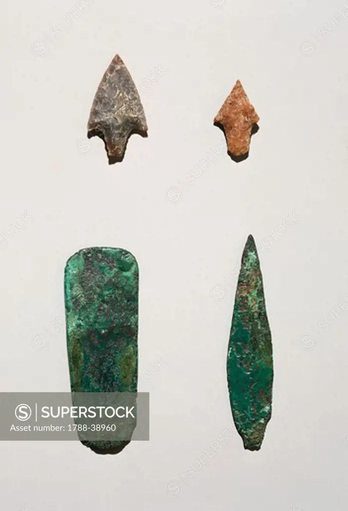 Prehistory, Italy. Copper and flint tools and weapons.