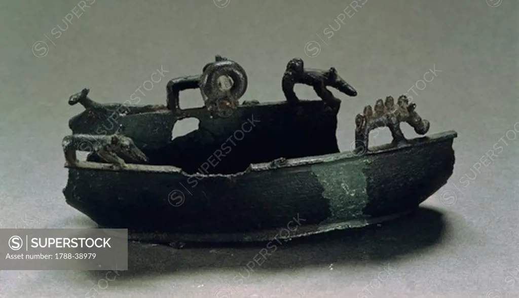 Nuragic civilization, 9th-6th century b.C. Bronze votive boat. From Sardinia Region.