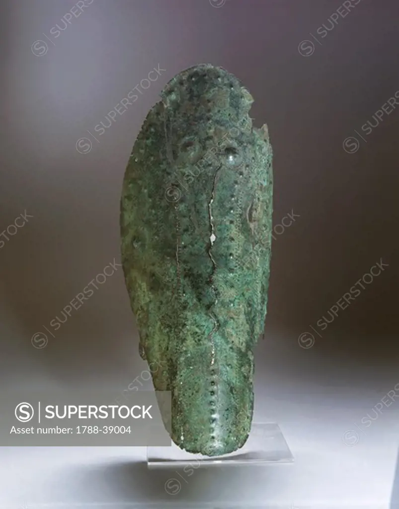 Prehistory, Albania, Iron Age. Bronze greave with geometric decoration. From Shkoder.