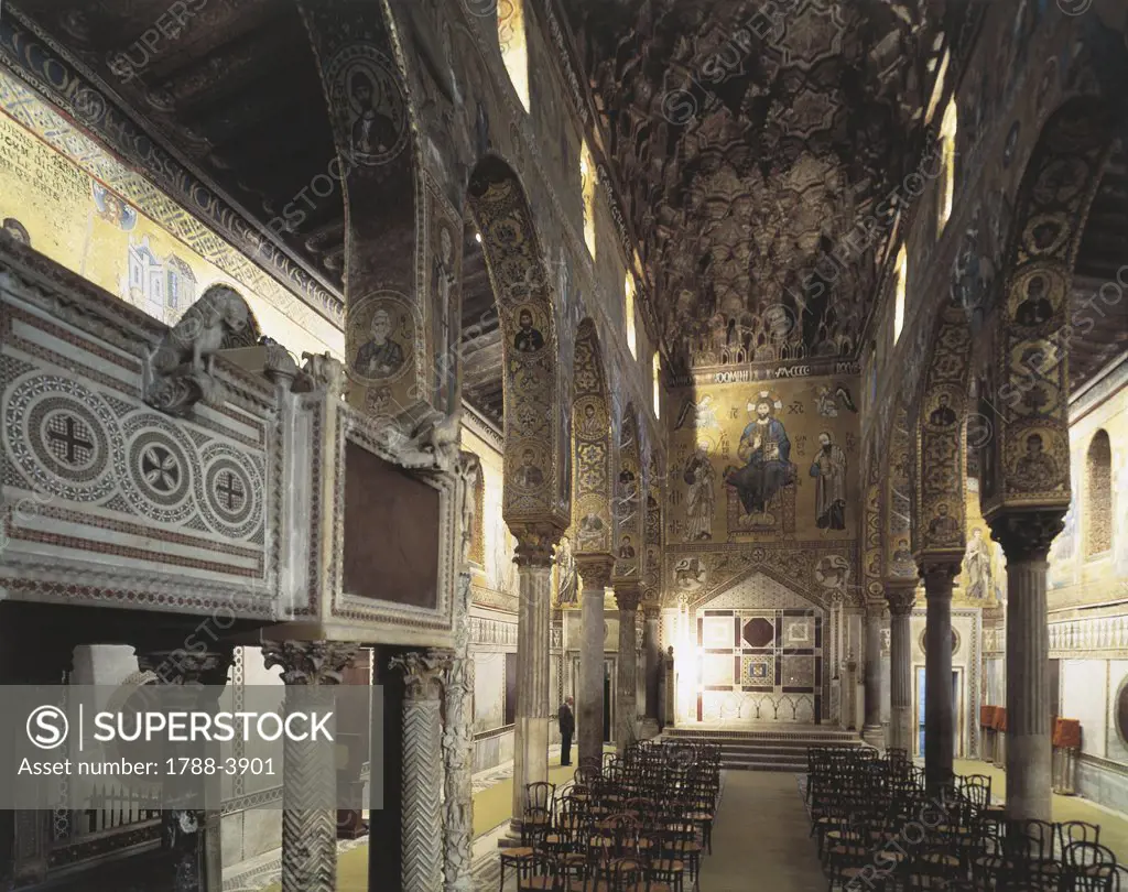 Italy - Sicily Region - Palermo - Palatine Chapel - Interior - View of the chapel towards the royal throne