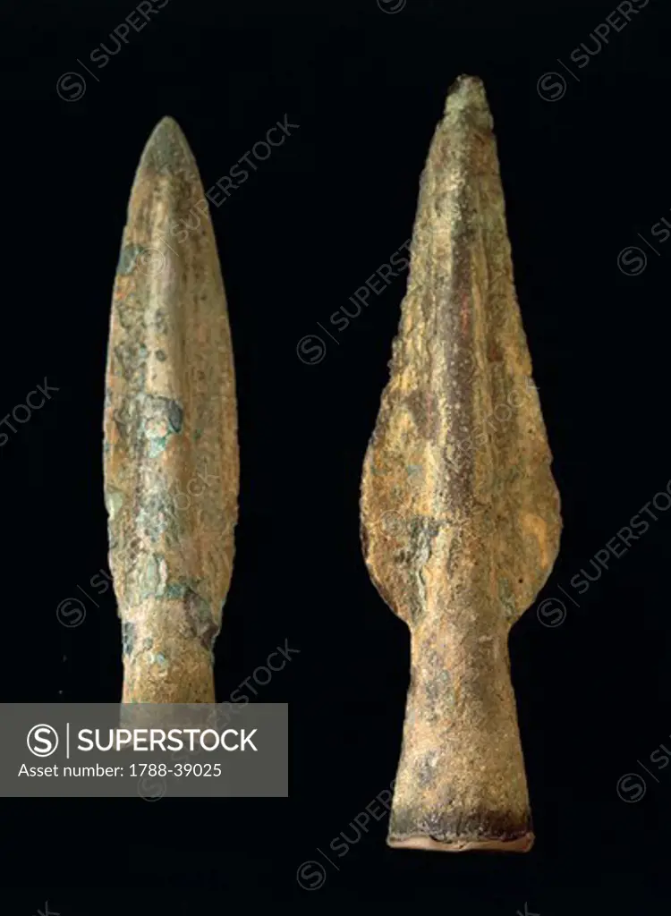 Prehistory, Italy, Bronze Age. Bronze spear heads. From Veneto Region.