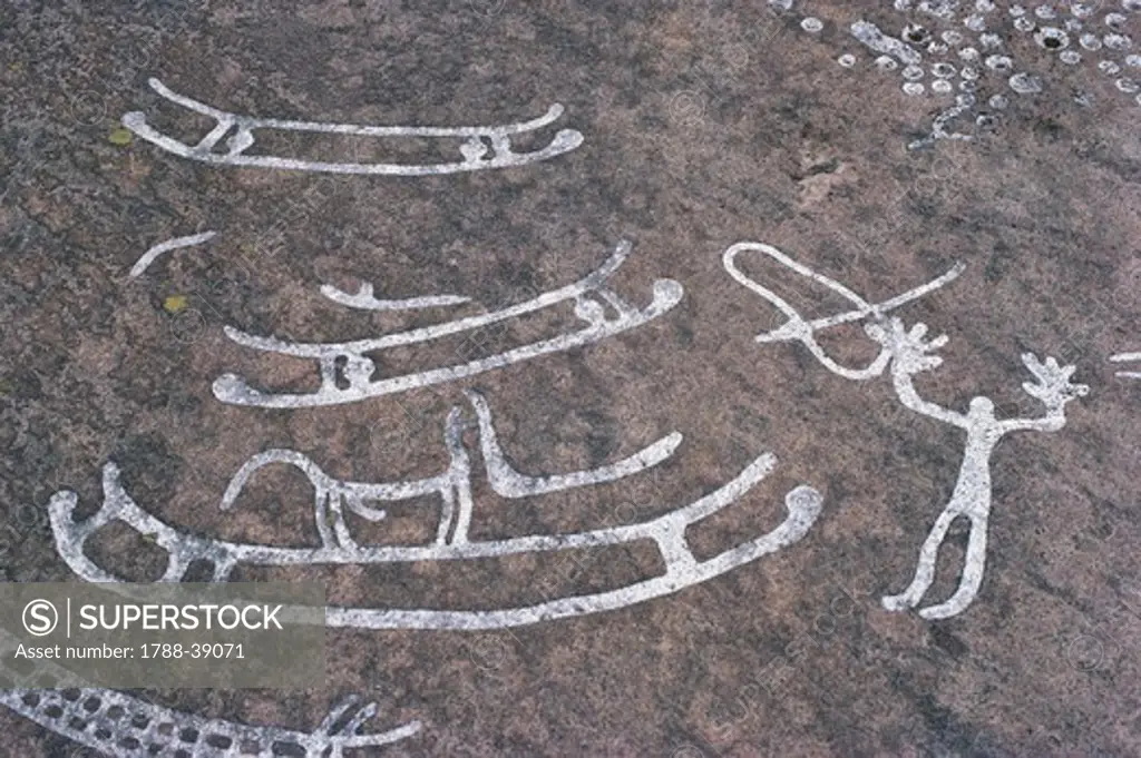 Sweden - Vastra Gotaland County - Litsleby. Rock carvings in Tanum or Tanumshede (UNESCO World Heritage List, 1994), Scandinavian Bronze Age.