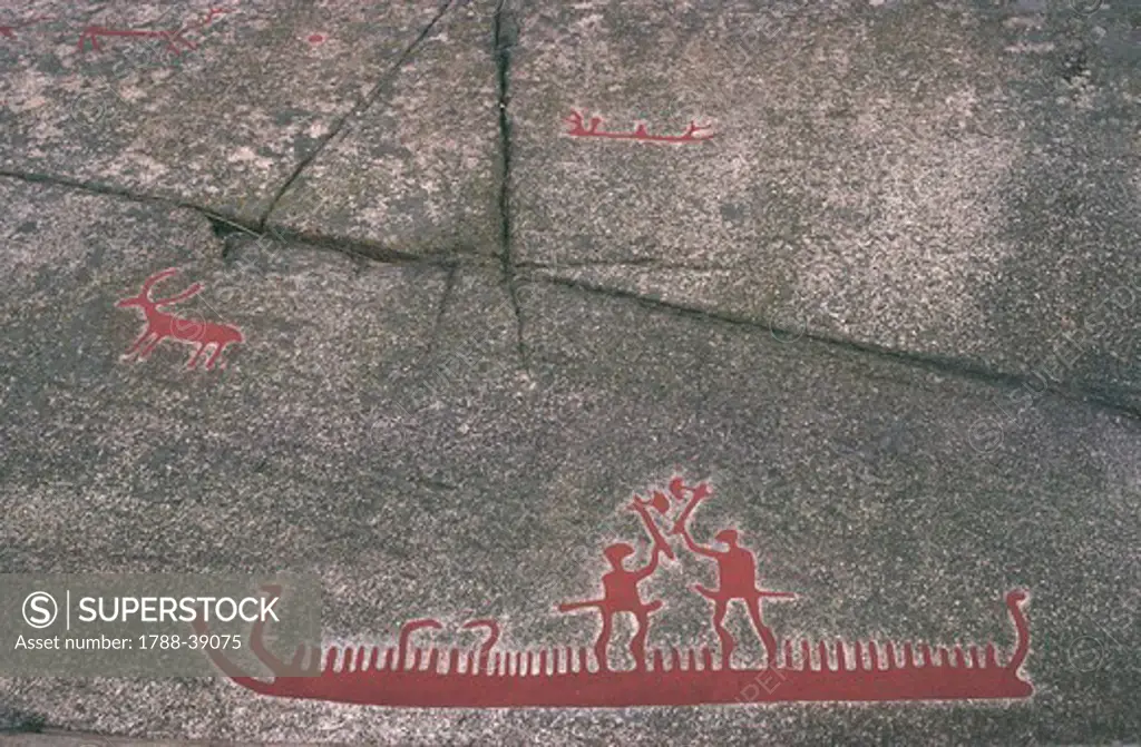 Sweden - Vastra Gotaland County - North of Bohuslan. Rock carvings in Tanum or Tanumshede (UNESCO World Heritage List, 1994), Scandinavian Bronze Age.
