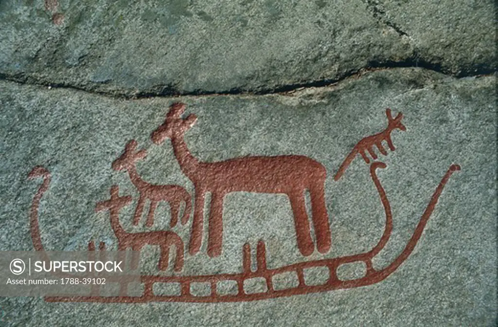 Sweden - Vastra Gotaland County - North of Bohuslan. Rock carvings in Tanum or Tanumshede (UNESCO World Heritage List, 1994), Scandinavian Bronze Age.