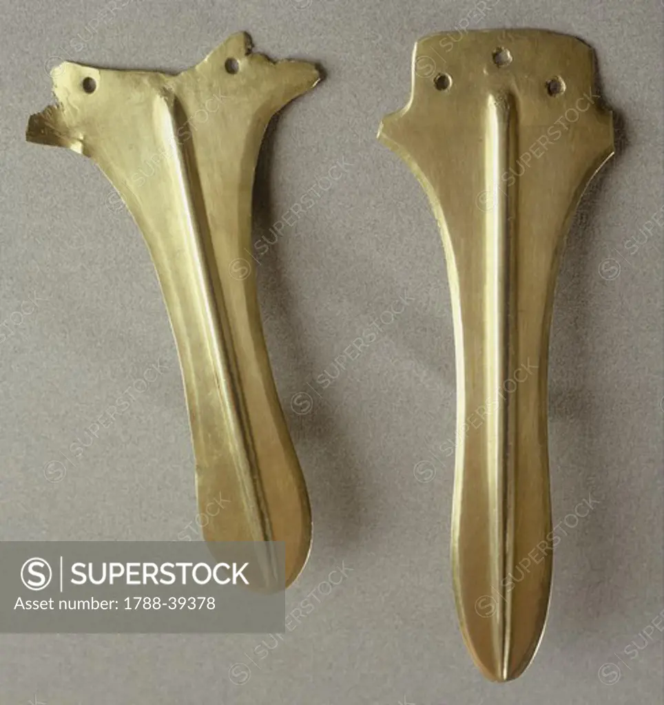 Prehistory: Romania - Bronze Age. Gold daggers 19 and 22 centimetres long